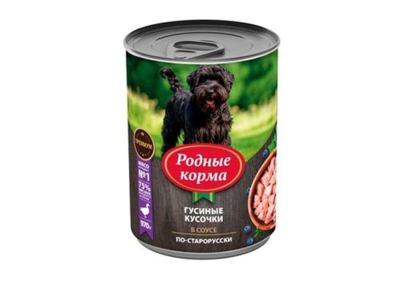 Консервированный корм для щенков "гусиные кусочки в соусе по-старорусски", банка 410 гр