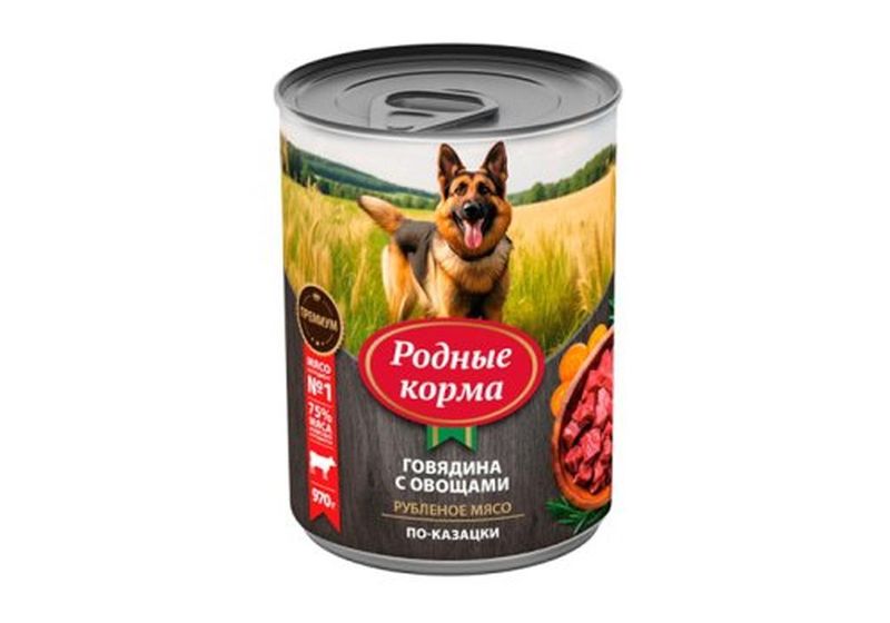 Консервированный корм для щенков "говядина с овощами по-казацки", банка 970 гр