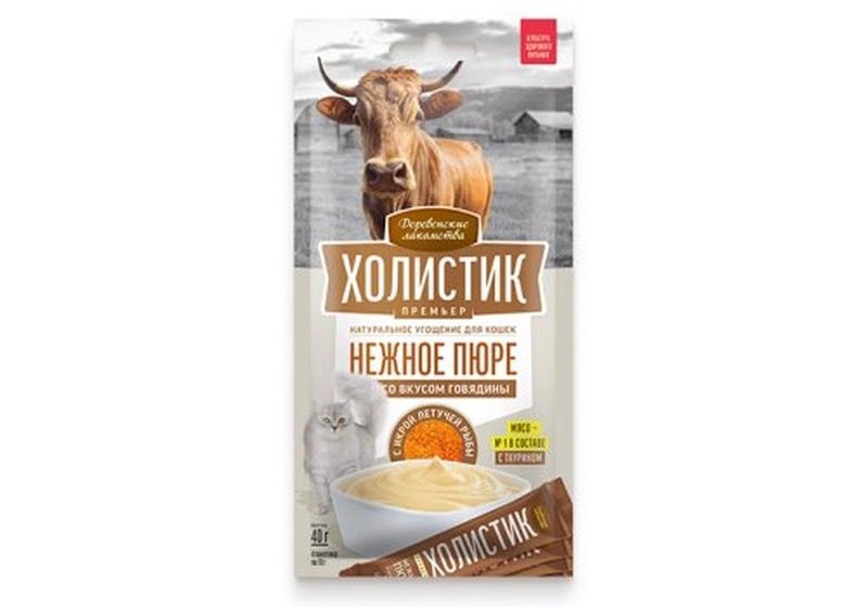 Холистик Премьер для кошек Нежное пюре с икрой летуч. рыбы 4х10г со вкусом говядины