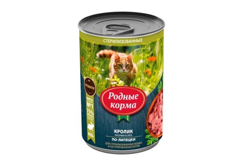 Корм консервированный д/кошек с кроликом кусочки в соусе по-липецки 410 гр